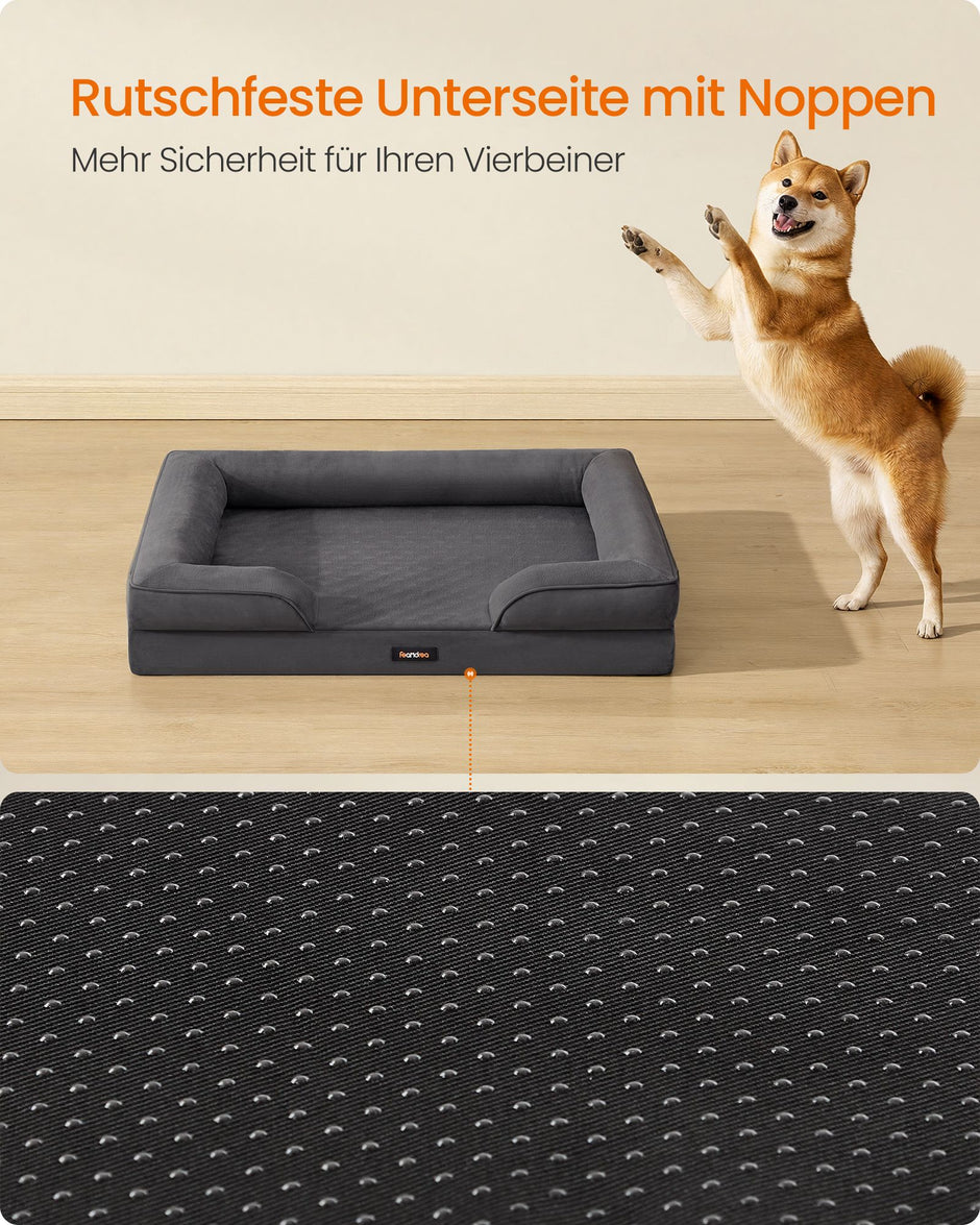 Hondenmand - Orthopedisch en Wasbaar - Met Verhoogde Randen - Leigrijs - 89 x 63 x 16 cm
