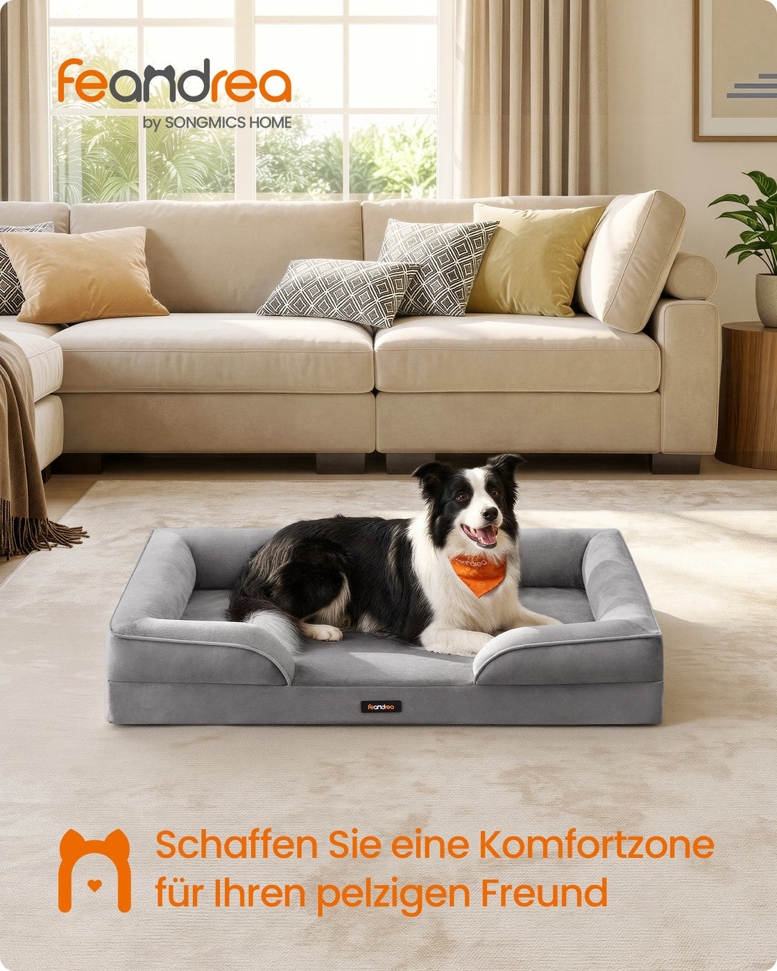 Orthopedisch Hondenbed - 104 x 69 cm - Verhoogde Rand - Wasbare Hoes - Duifgrijs