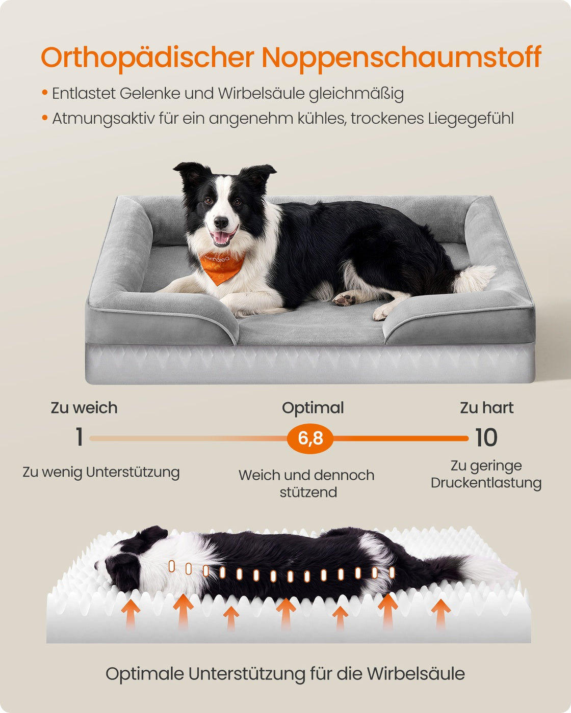 Orthopedisch Hondenbed - 104 x 69 cm - Verhoogde Rand - Wasbare Hoes - Duifgrijs