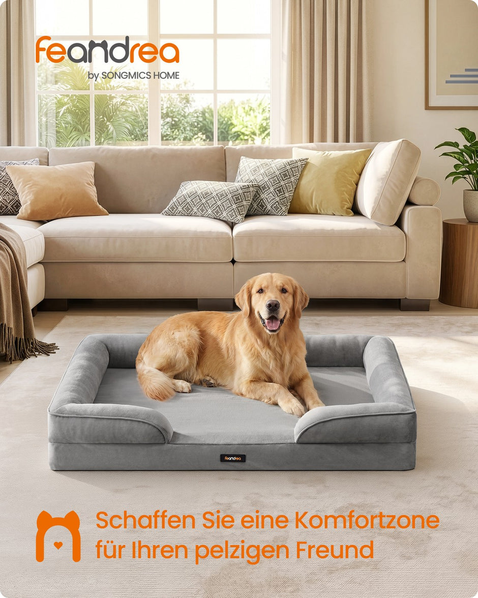 Orthopedisch Hondenbed - 112 x 81 cm - Verhoogde Rand - Wasbare Hoes - Grijs