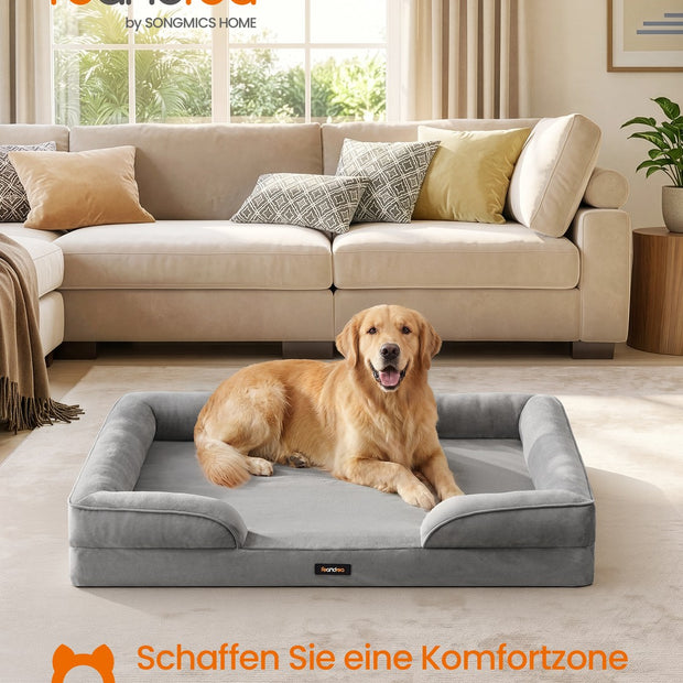 Orthopedisch Hondenbed - 112 x 81 cm - Verhoogde Rand - Wasbare Hoes - Grijs