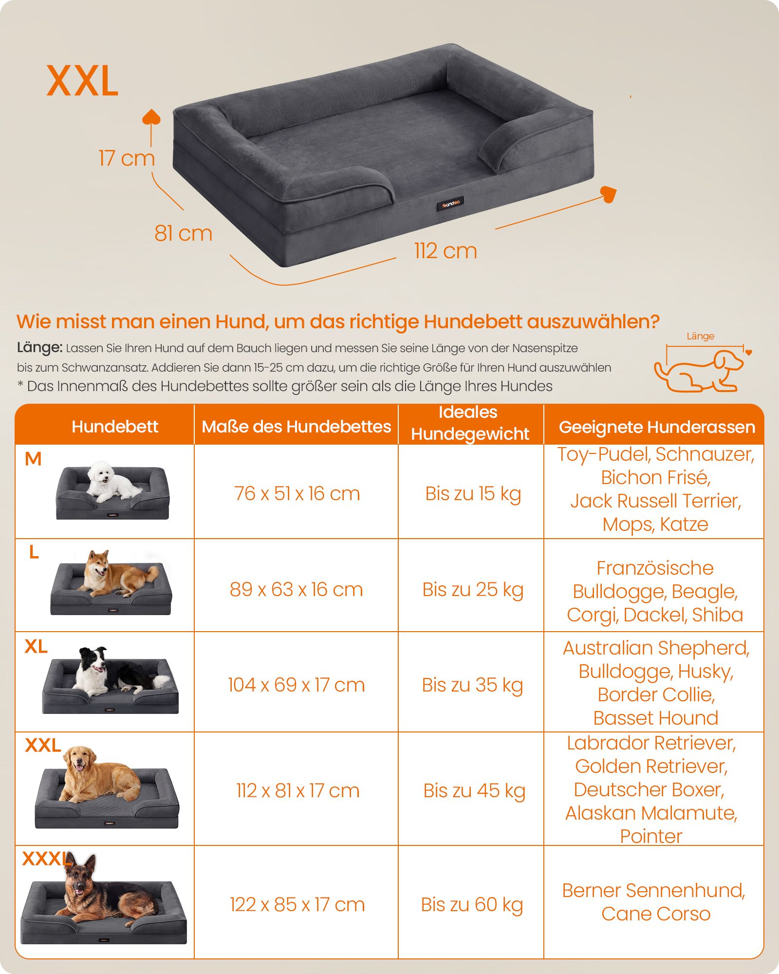 Hondenmand - Orthopedisch en Wasbaar - Met Verhoogde Randen - Loodgrijs - 112 x 81 x 17 cm