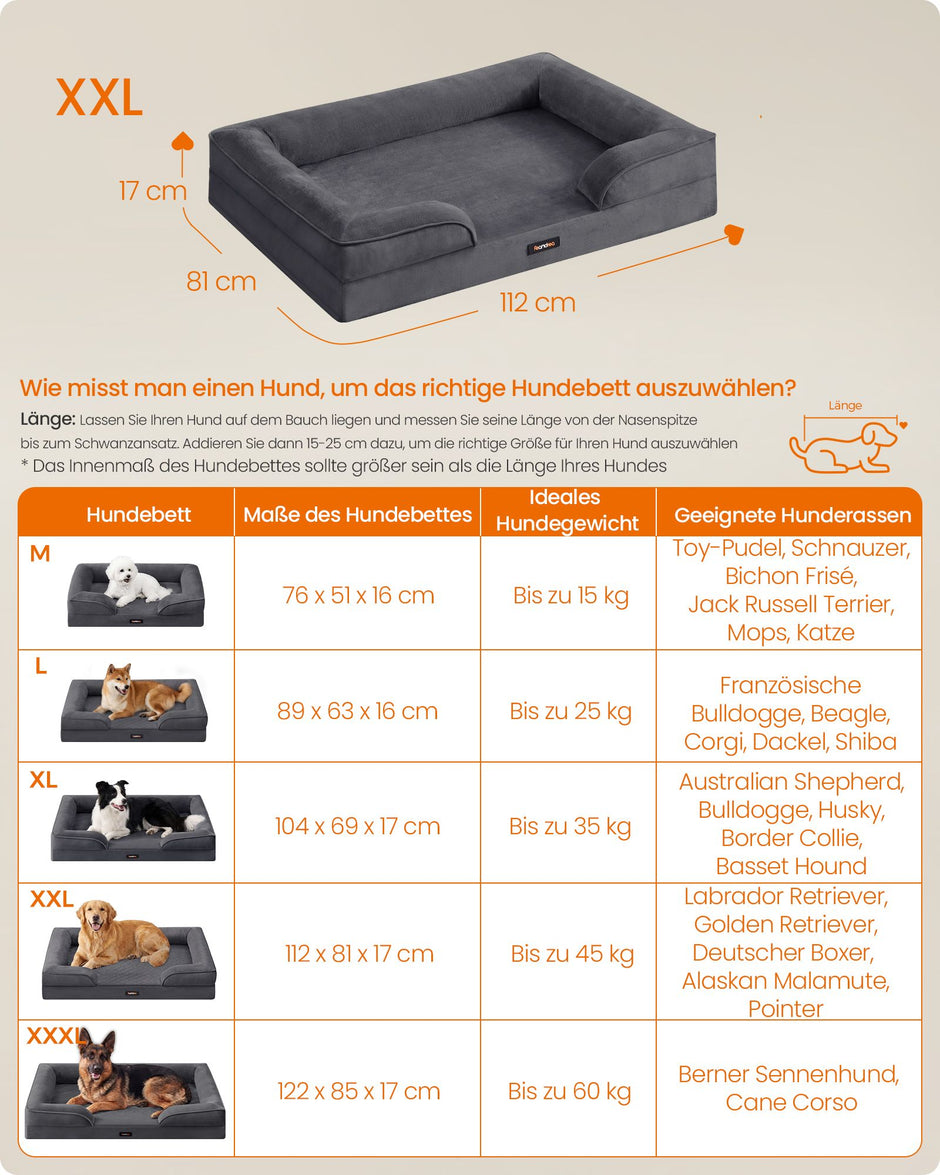 Hondenmand - Orthopedisch en Wasbaar - Met Verhoogde Randen - Loodgrijs - 112 x 81 x 17 cm