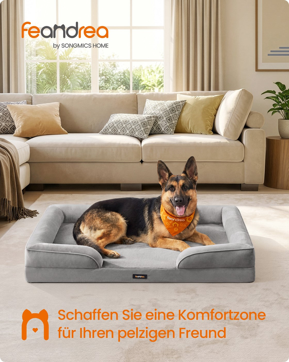 Orthopedisch Hondenbed - 122 x 85 cm - Verhoogde Rand - Wasbare Hoes - Duifgrijs