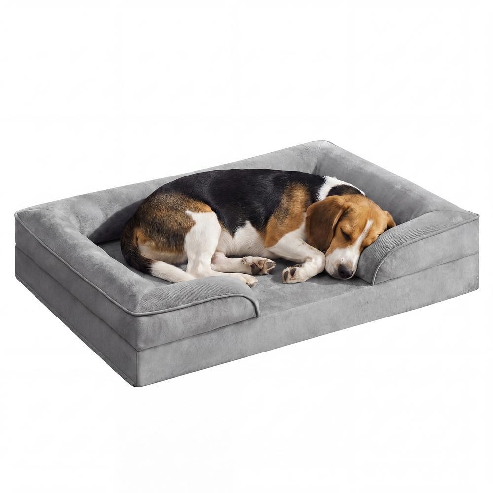 Orthopedisch Hondenbed - Maat L - Verhoogde Rand - Wasbare Hoes - Lichtgrijs