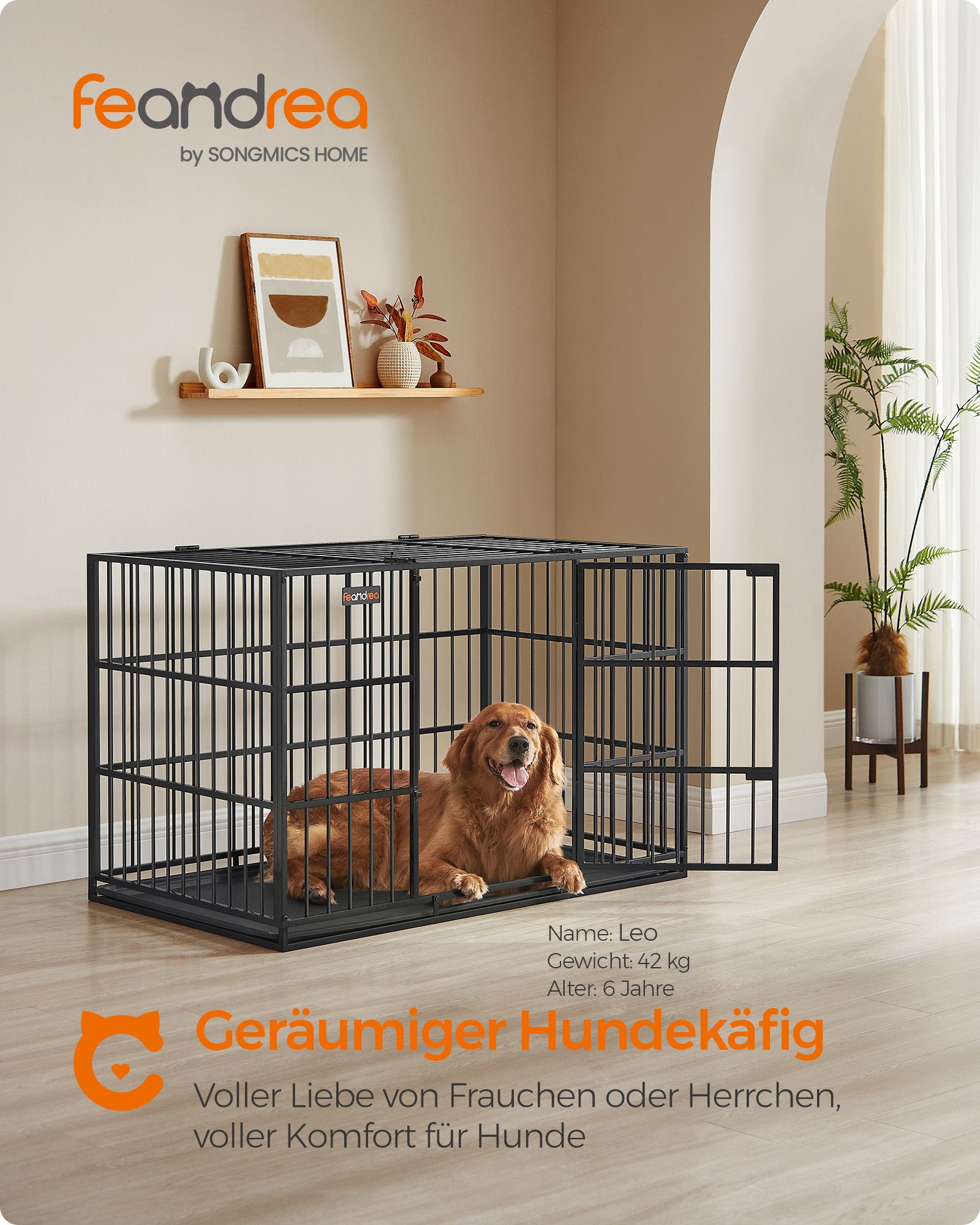 Hundekäfig 122 x 75 x 80 cm mit abnehmbarem Bodenbox