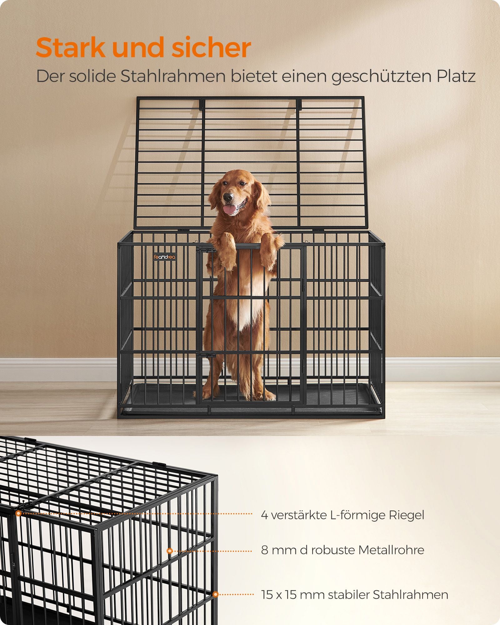 Hundekäfig 122 x 75 x 80 cm mit abnehmbarem Bodenbox