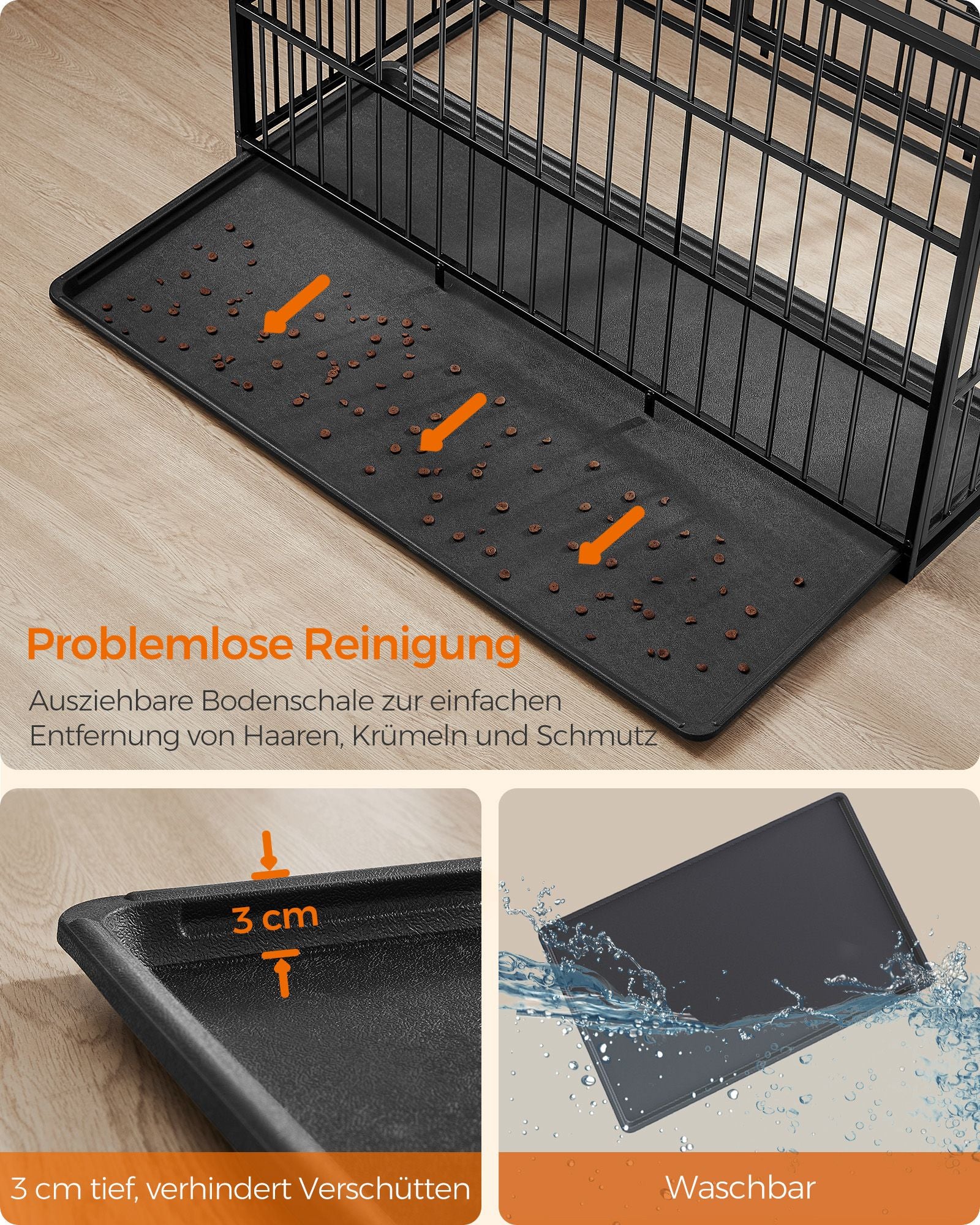 Hundekäfig 122 x 75 x 80 cm mit abnehmbarem Bodenbox