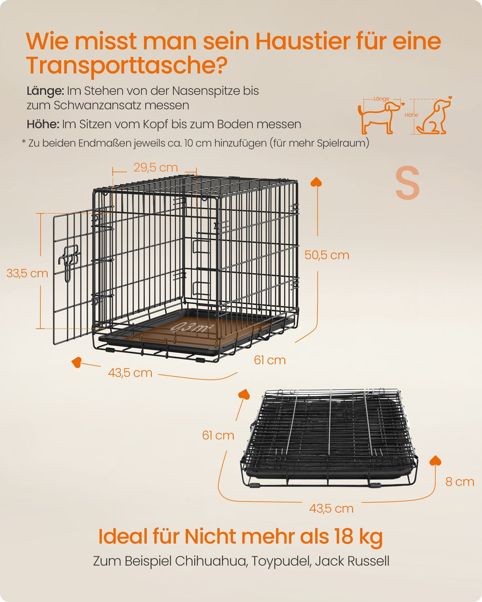 Hondenbench – Opvouwbaar met 1 deur – Uitneembare bodemplaat – 61 x 43,5 x 50,5 cm – Inktzwart
