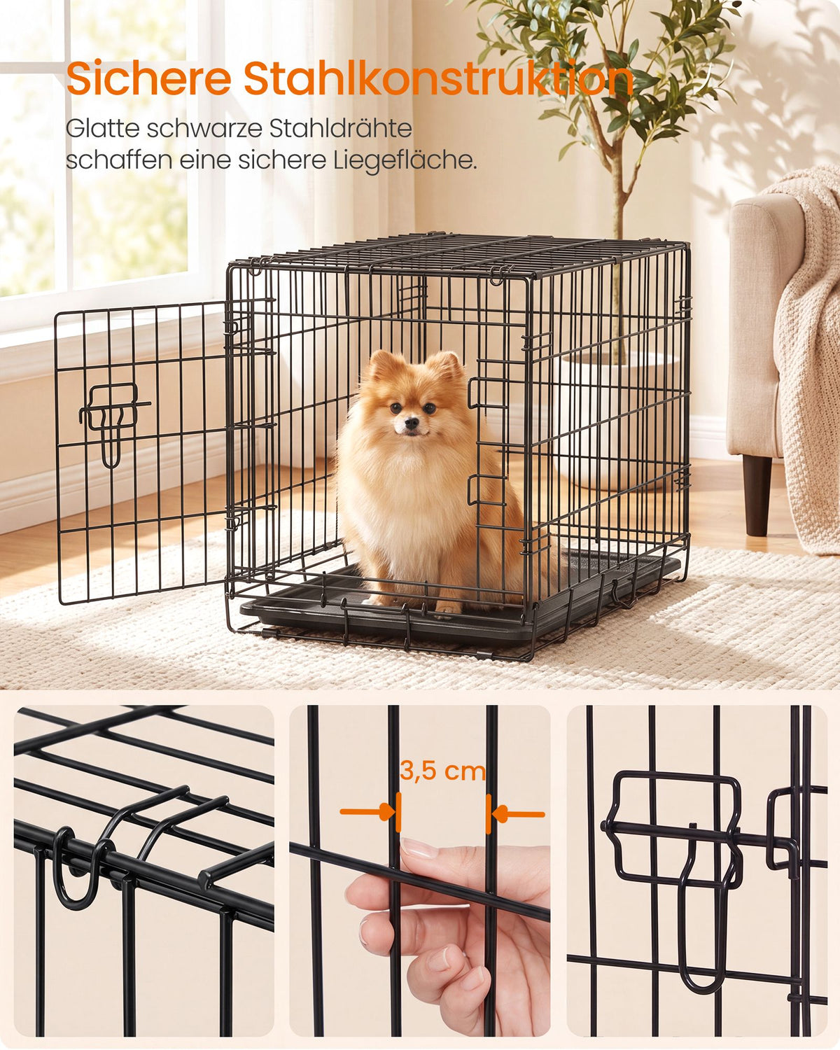 Hondenbench – Opvouwbaar met 1 deur – Uitneembare bodemplaat – 61 x 43,5 x 50,5 cm – Inktzwart