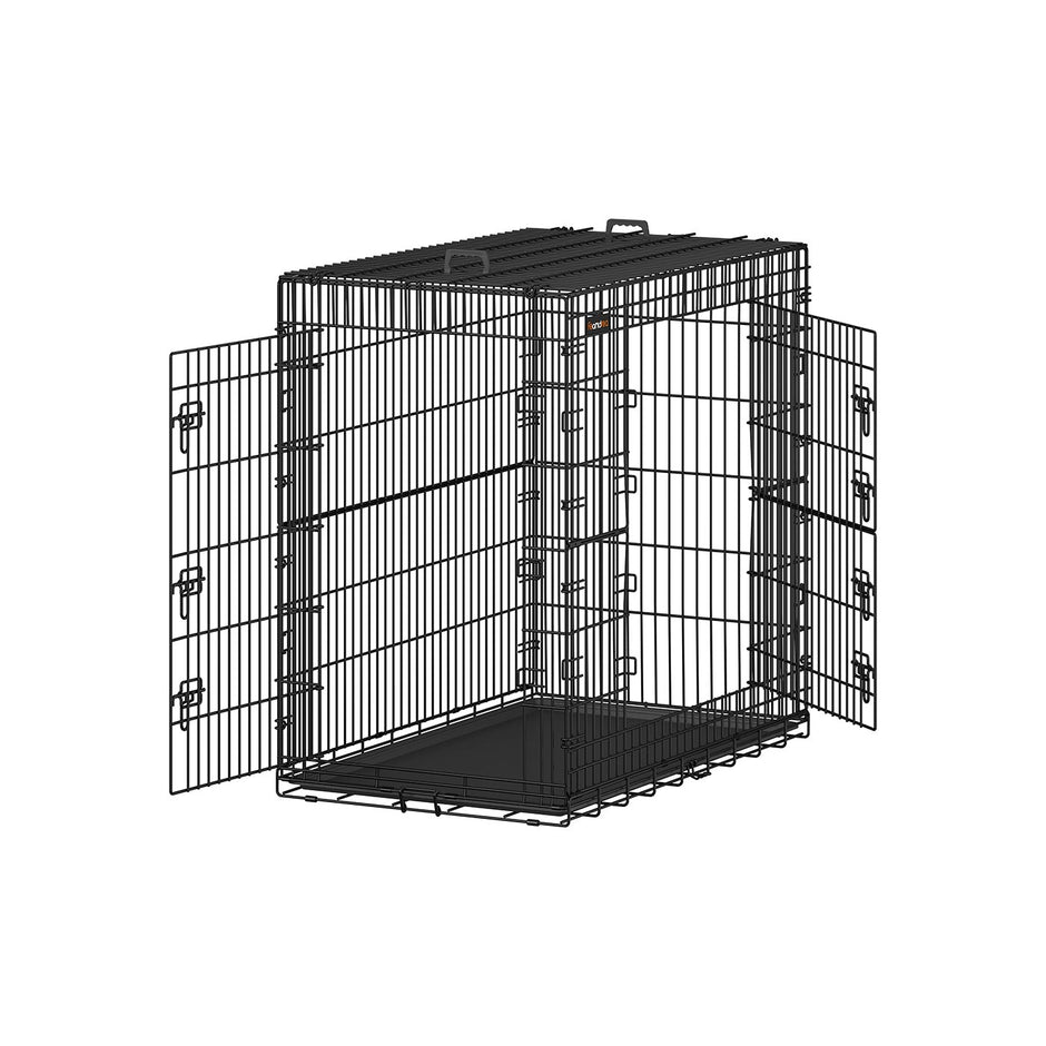 Faltbarer Hundekäfig mit 2 Türen und Plastikbehälter