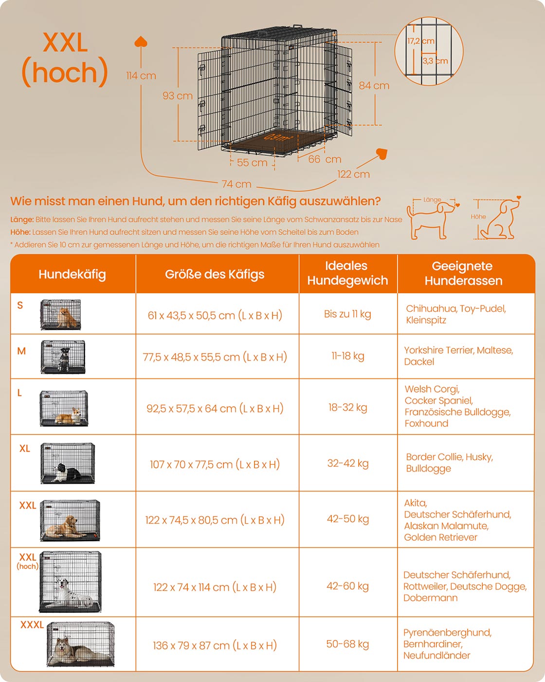 Faltbarer Hundekäfig mit 2 Türen und Plastikbehälter