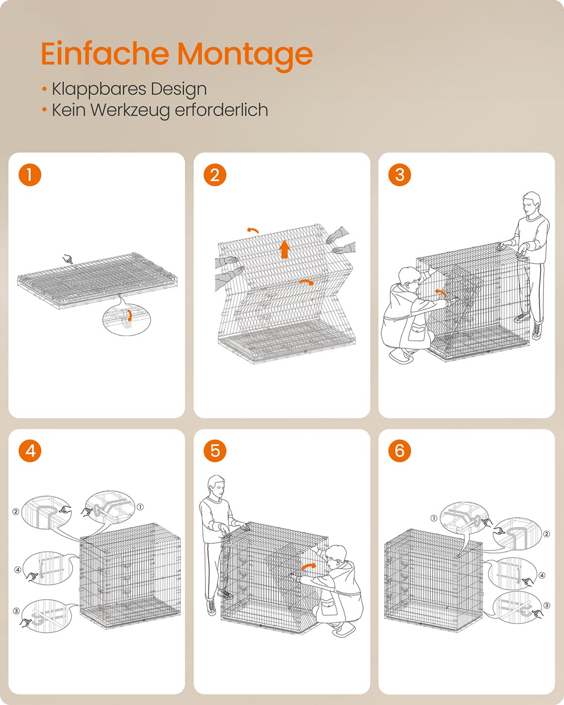Faltbarer Hundekäfig mit 2 Türen und Plastikbehälter