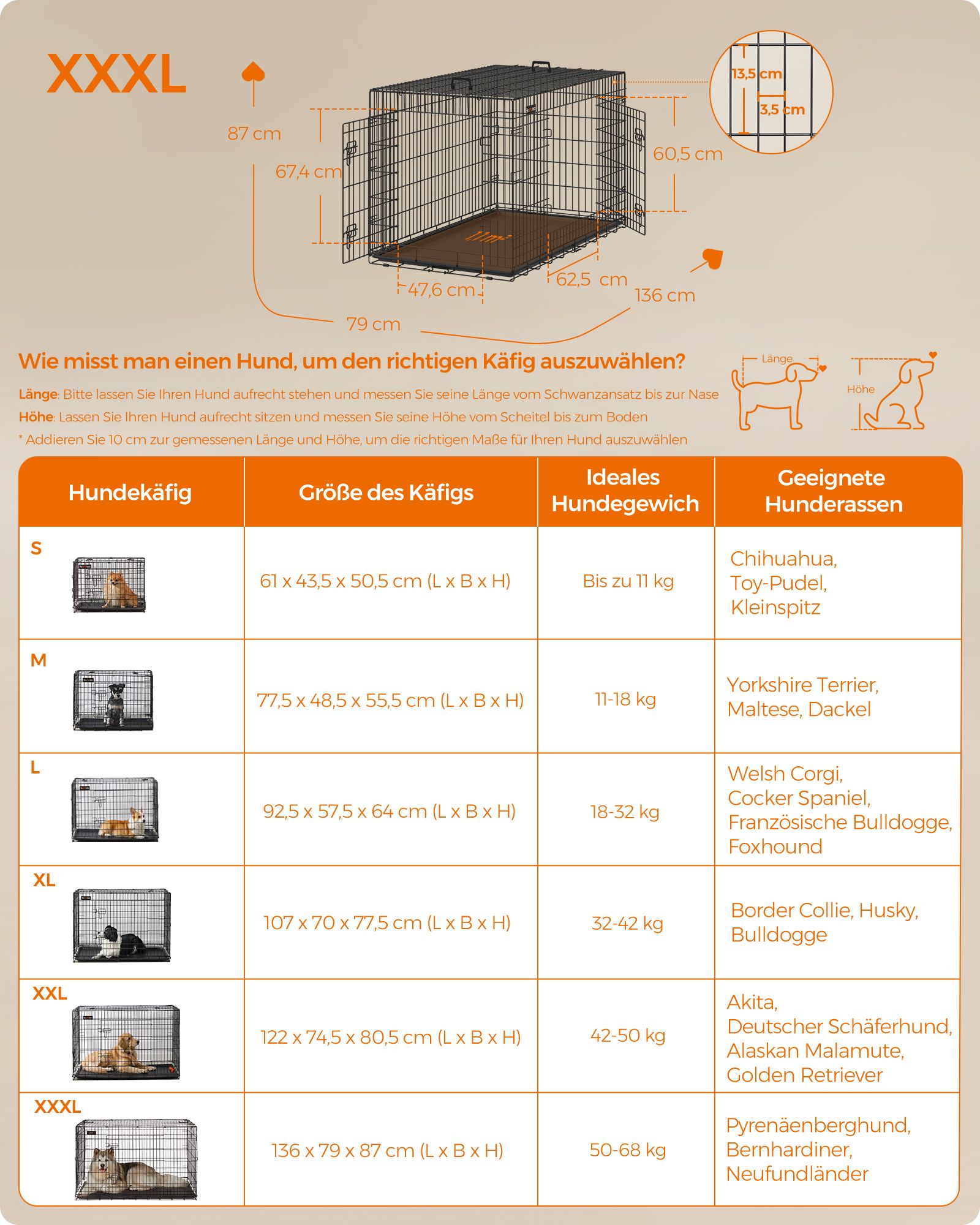 Faltbarer Hundekäfig - mit Türen und Plastikwaagen
