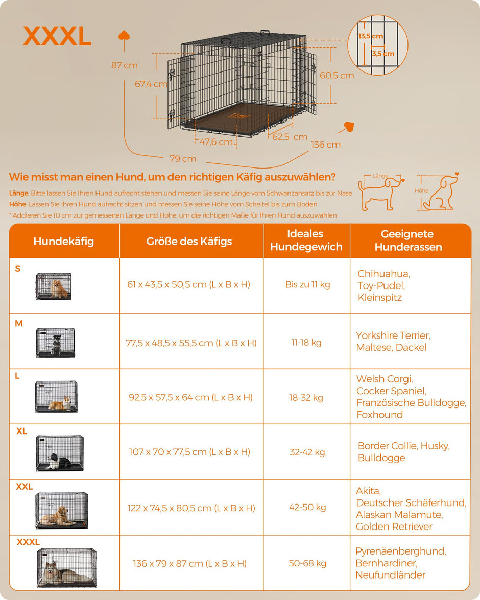 Faltbarer Hundekäfig - mit Türen und Plastikwaagen