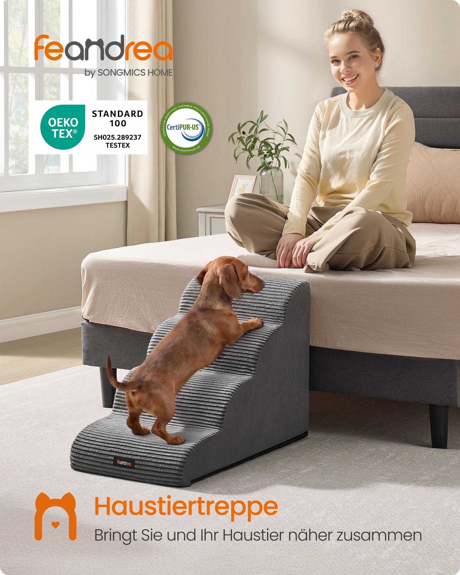 Hondentrap - Met Antislip Treden - Voor Kleine Honden - Leigrijs - 72 x 40 x 50 cm