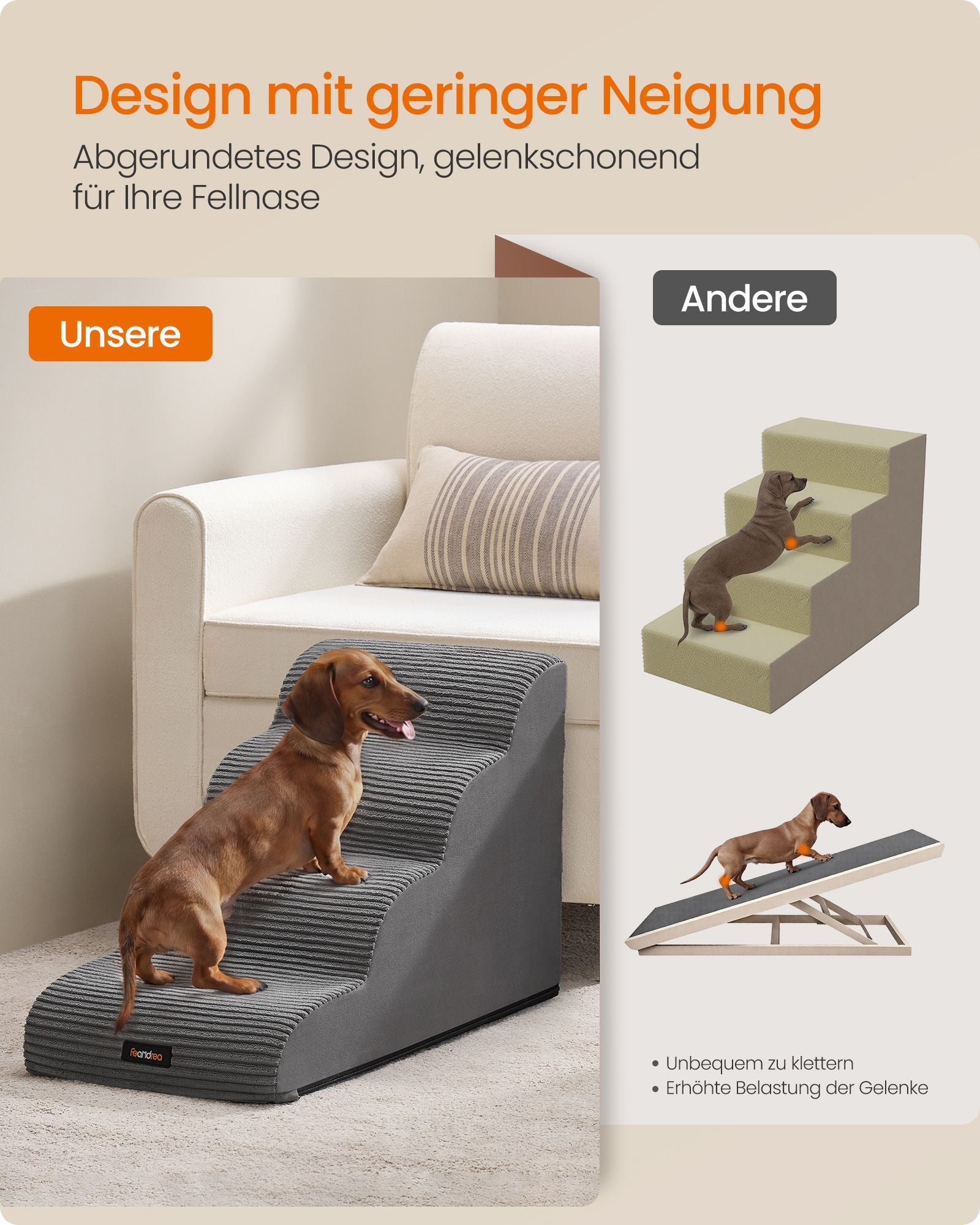 Hondentrap - Met Antislip Treden - Voor Kleine Honden - Leigrijs - 72 x 40 x 50 cm
