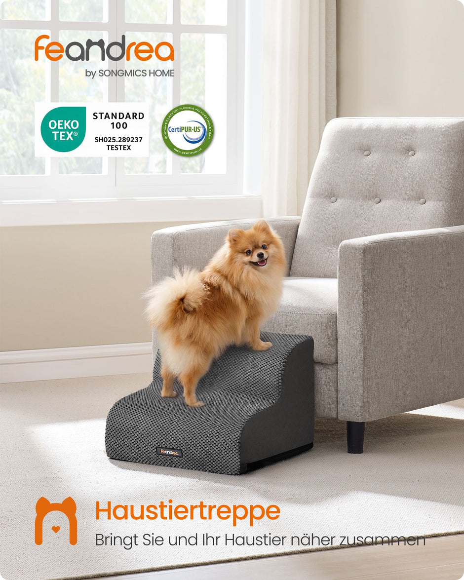 Hondentrap - Met Antislip Treden - Voor Kleine Honden - Leigrijs - 40 x 40 x 30 cm