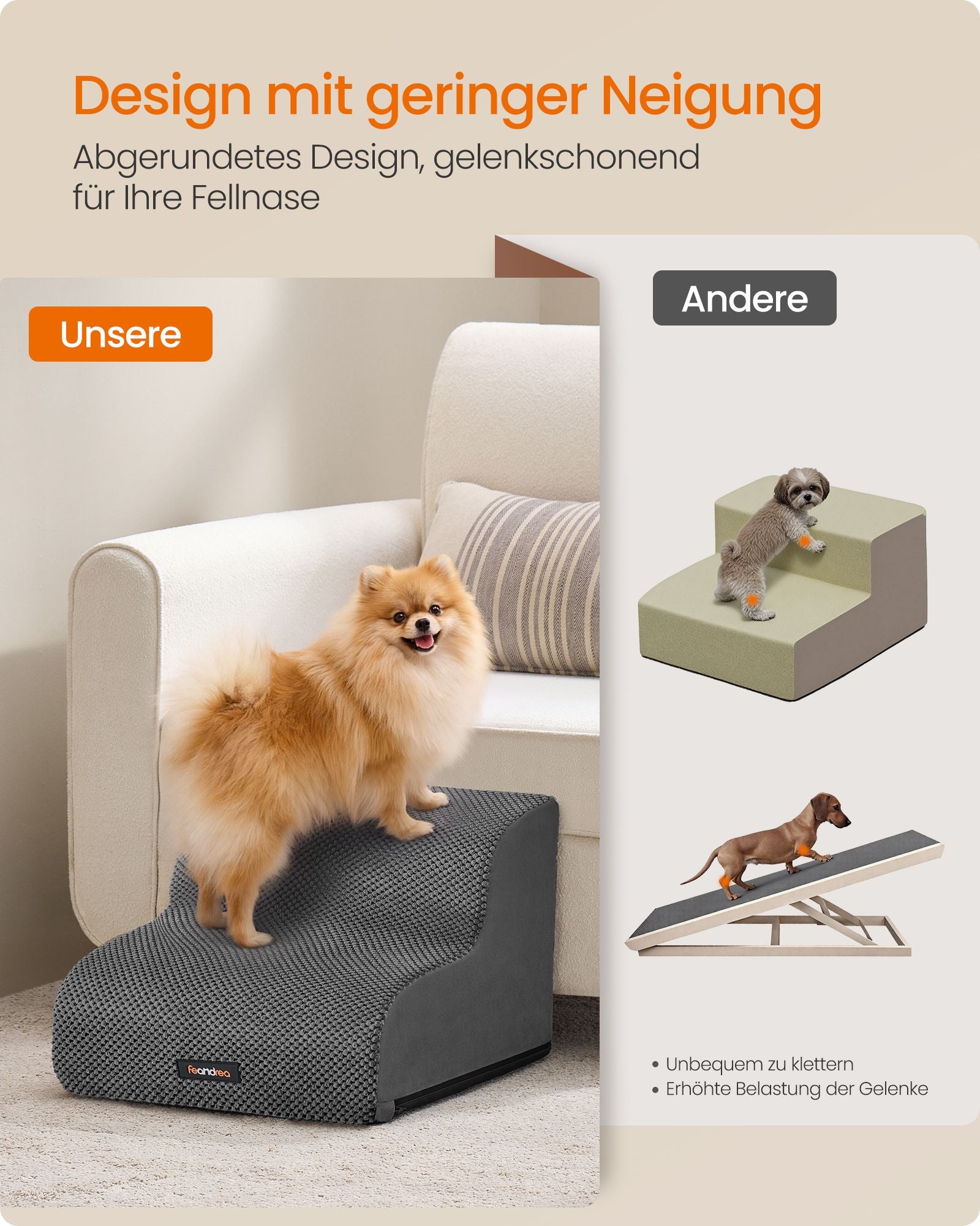Hondentrap - Met Antislip Treden - Voor Kleine Honden - Leigrijs - 40 x 40 x 30 cm