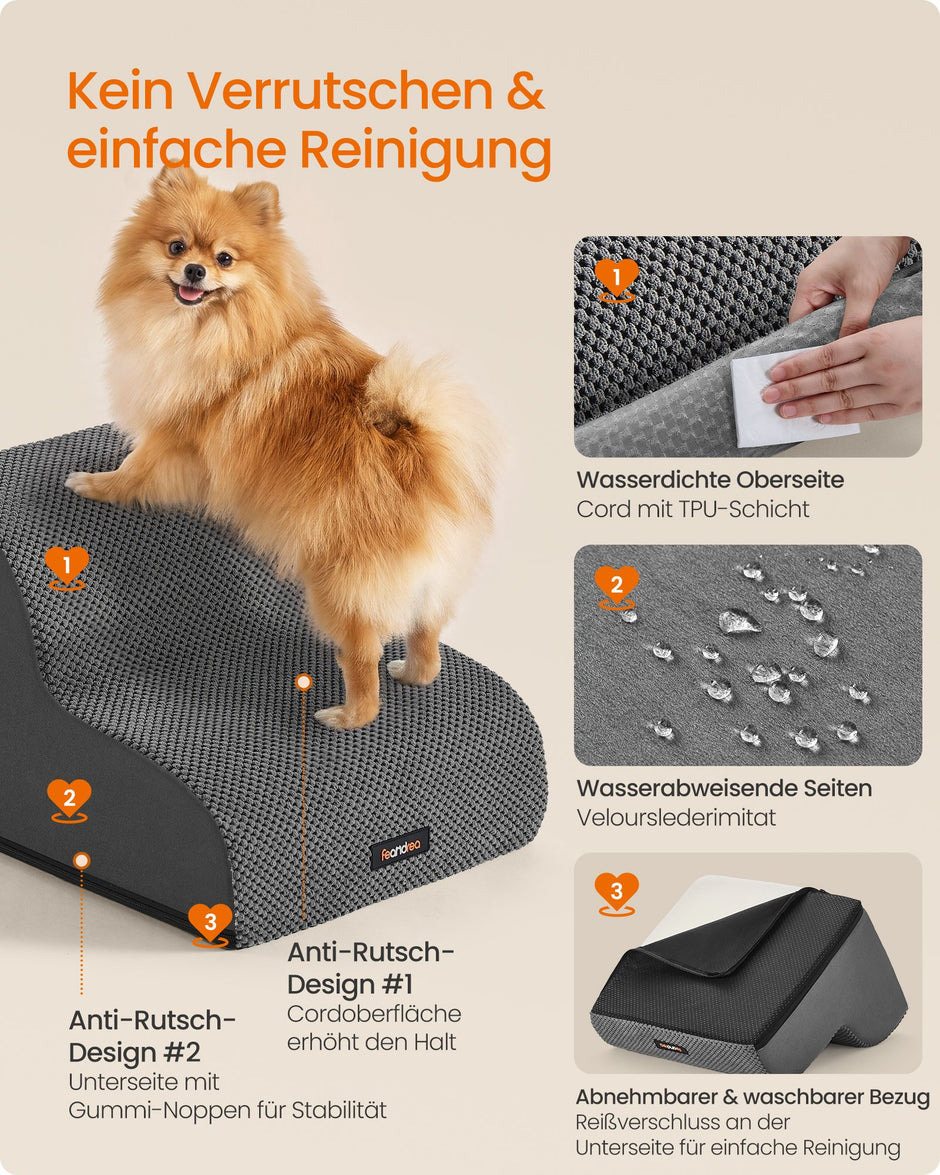 Hondentrap - Met Antislip Treden - Voor Kleine Honden - Leigrijs - 40 x 40 x 30 cm