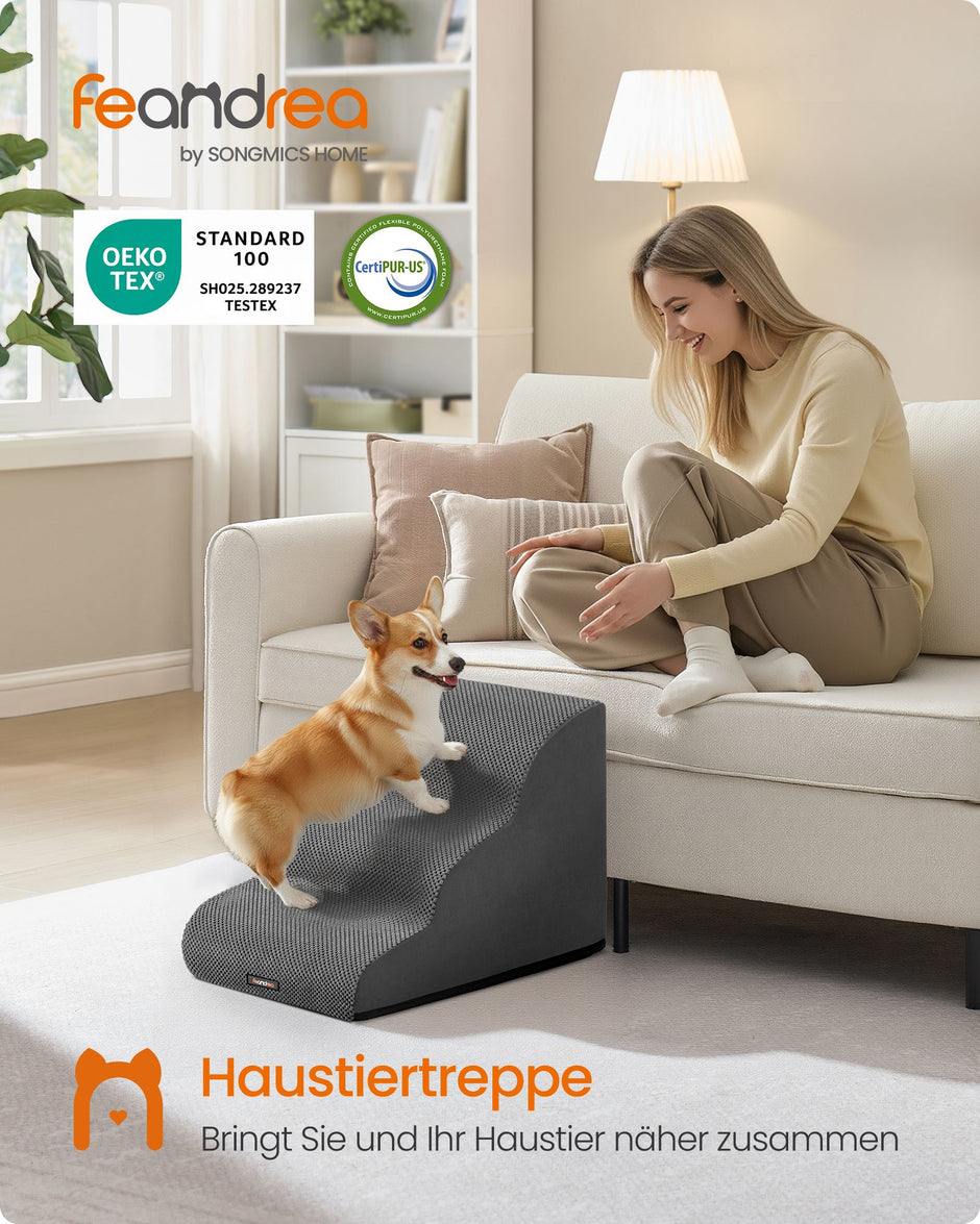 Hondentrap - Met Antislip Treden - Voor Kleine Honden - Leigrijs - 57 x 40 x 40 cm
