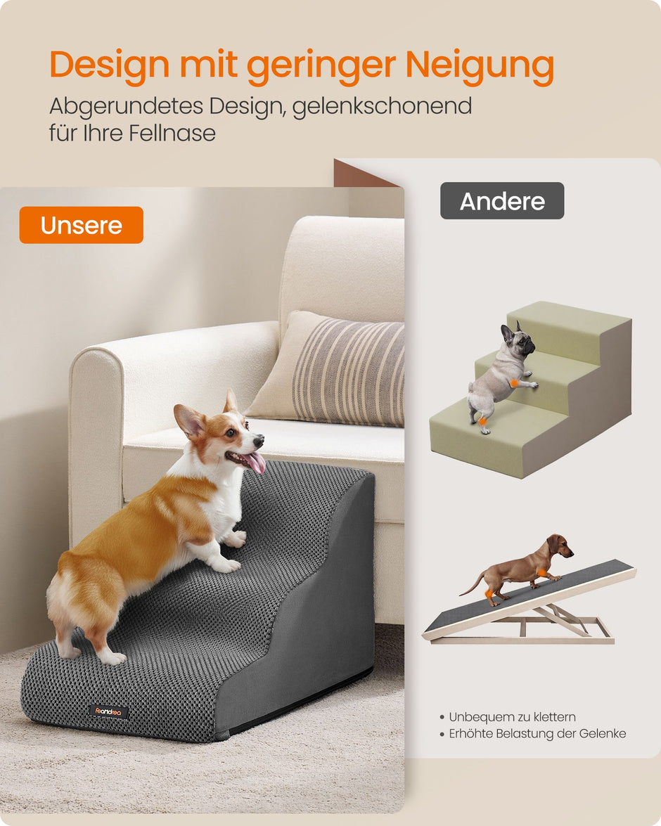 Hondentrap - Met Antislip Treden - Voor Kleine Honden - Leigrijs - 57 x 40 x 40 cm