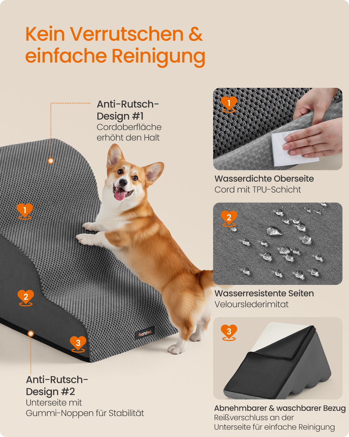 Hondentrap - Met Antislip Treden - Voor Kleine Honden - Leigrijs - 57 x 40 x 40 cm