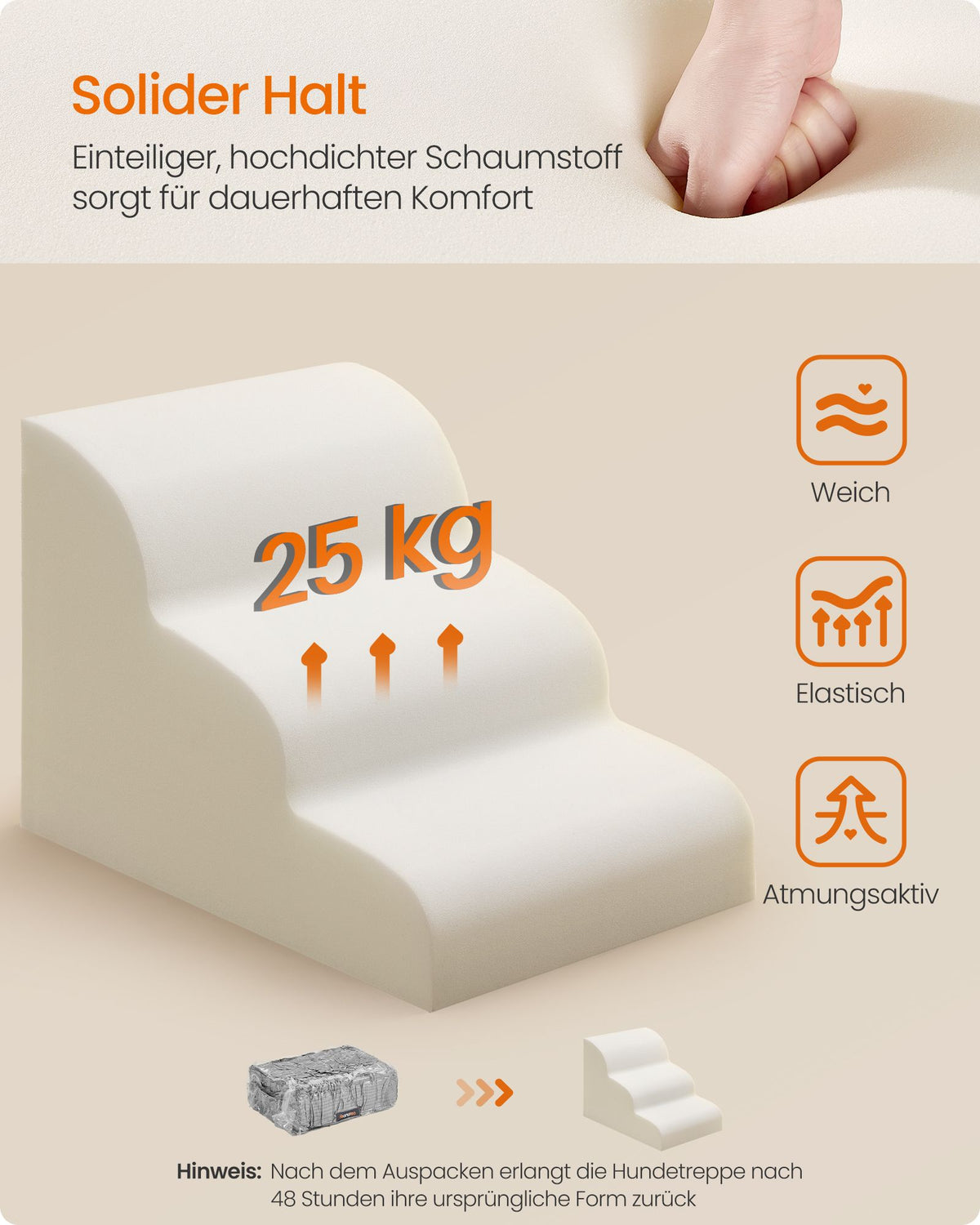 Hondentrap – 3 Treden – Ribstof – Waterdicht en Antislip – Afneembare Hoes – Beige