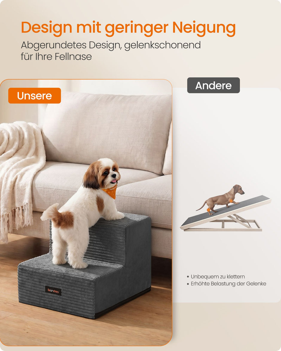 Hondentrap - Met Antislip Treden - Voor Kleine Honden - Loodgrijs - 30 x 38 x 28 cm