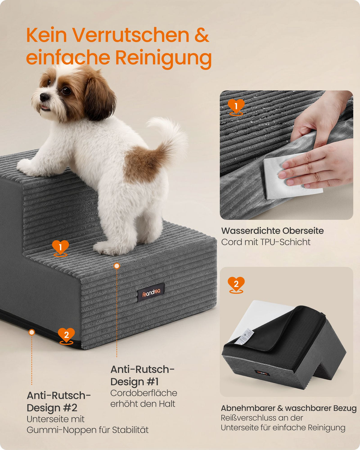 Hondentrap - Met Antislip Treden - Voor Kleine Honden - Loodgrijs - 30 x 38 x 28 cm