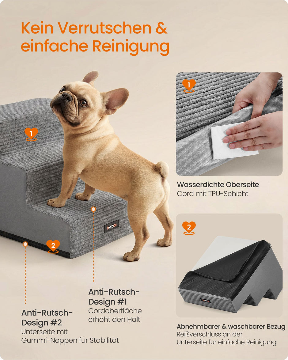 Hondentrap - Met Antislip Treden - Voor Kleine Honden - Grijs - 46 x 40 x 33 cm
