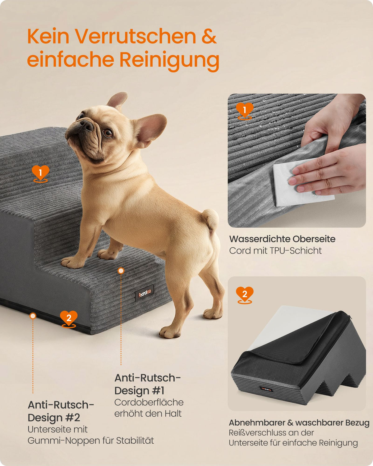 Hondentrap - Met Antislip Treden - Voor Kleine Honden - Loodgrijs - 46 x 40 x 33 cm