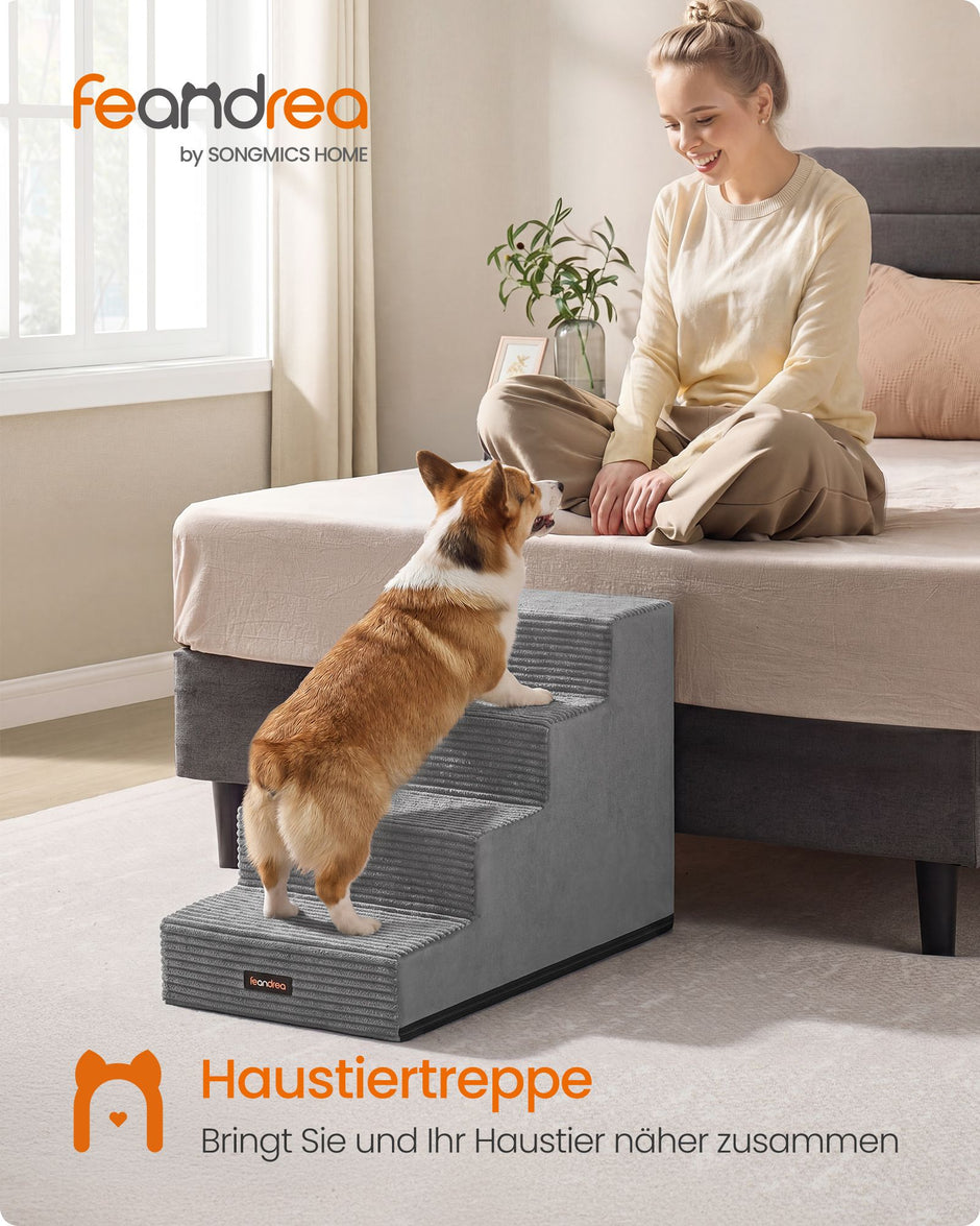 Hondentrap - Met Antislip Treden - Voor Kleine Honden - Grijs - 62 x 40 x 44 cm
