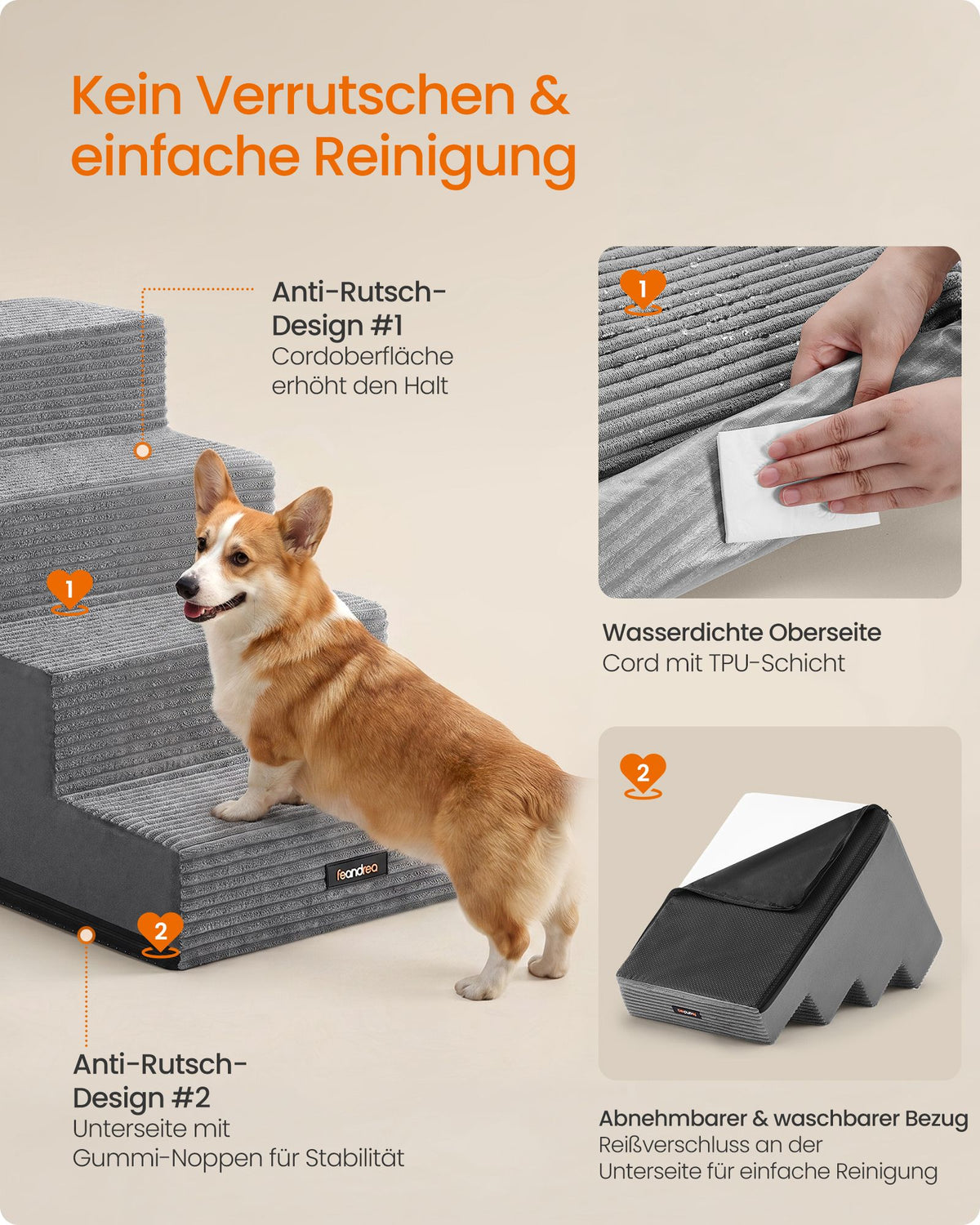 Hondentrap - Met Antislip Treden - Voor Kleine Honden - Grijs - 62 x 40 x 44 cm