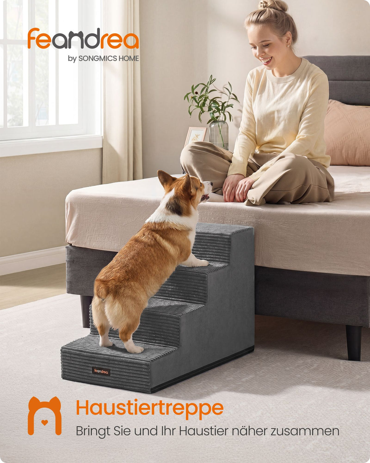Hondentrap - Met Antislip Treden - Voor Kleine Honden - Loodgrijs - 62 x 40 x 44 cm