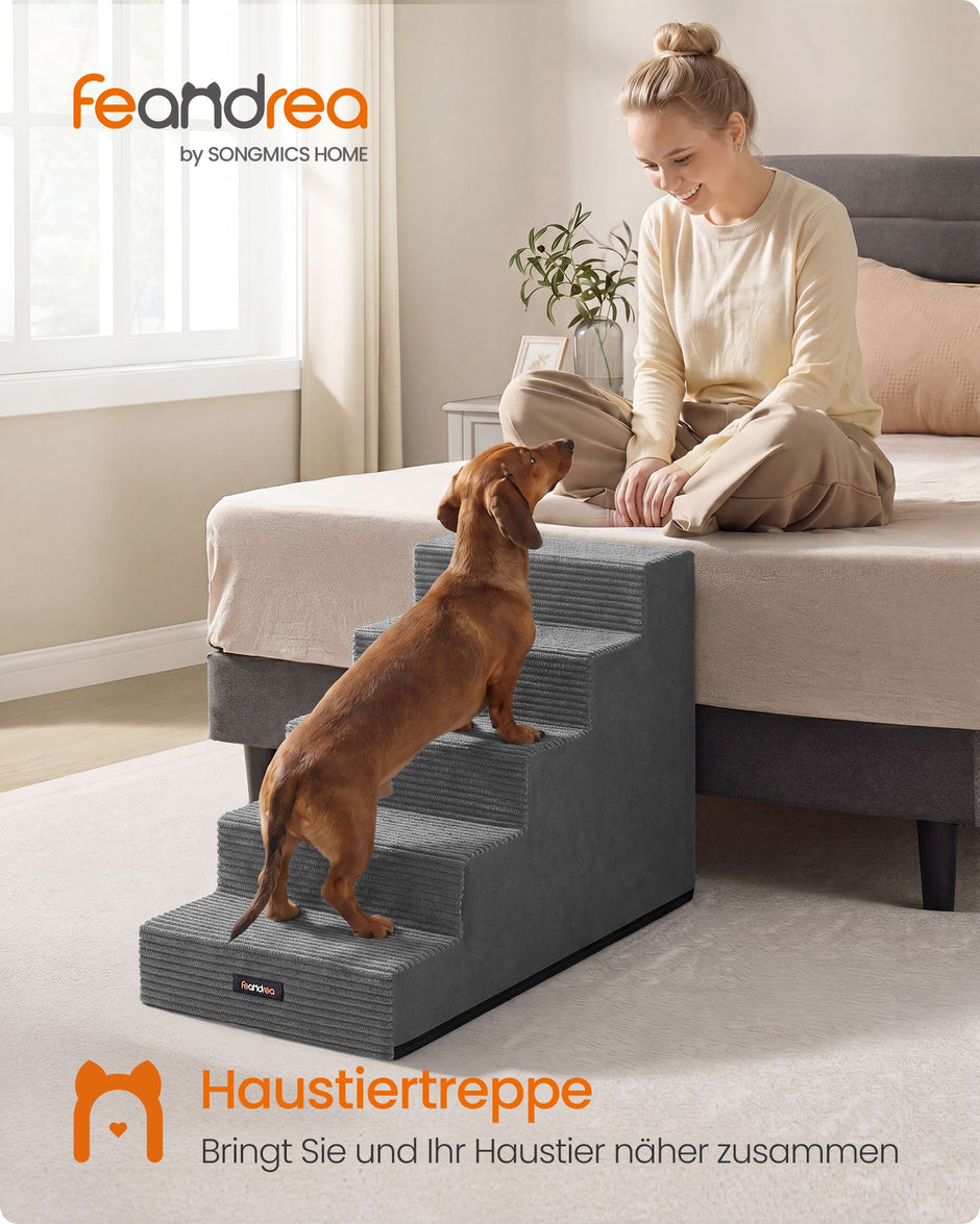 Hondentrap - Met Antislip Treden - Voor Kleine Honden - Loodgrijs - 76 x 40 x 57 cm