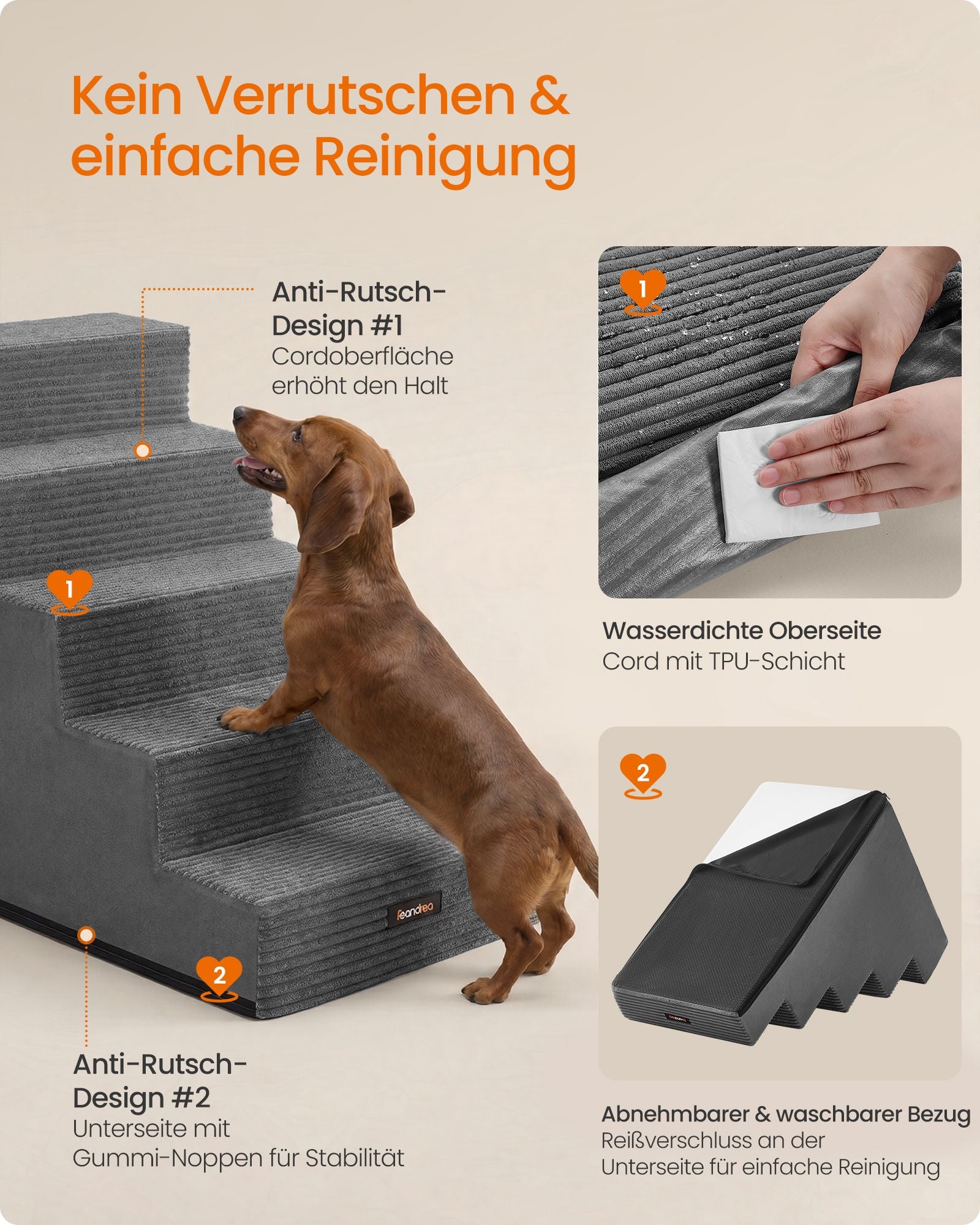 Hondentrap - Met Antislip Treden - Voor Kleine Honden - Loodgrijs - 76 x 40 x 57 cm