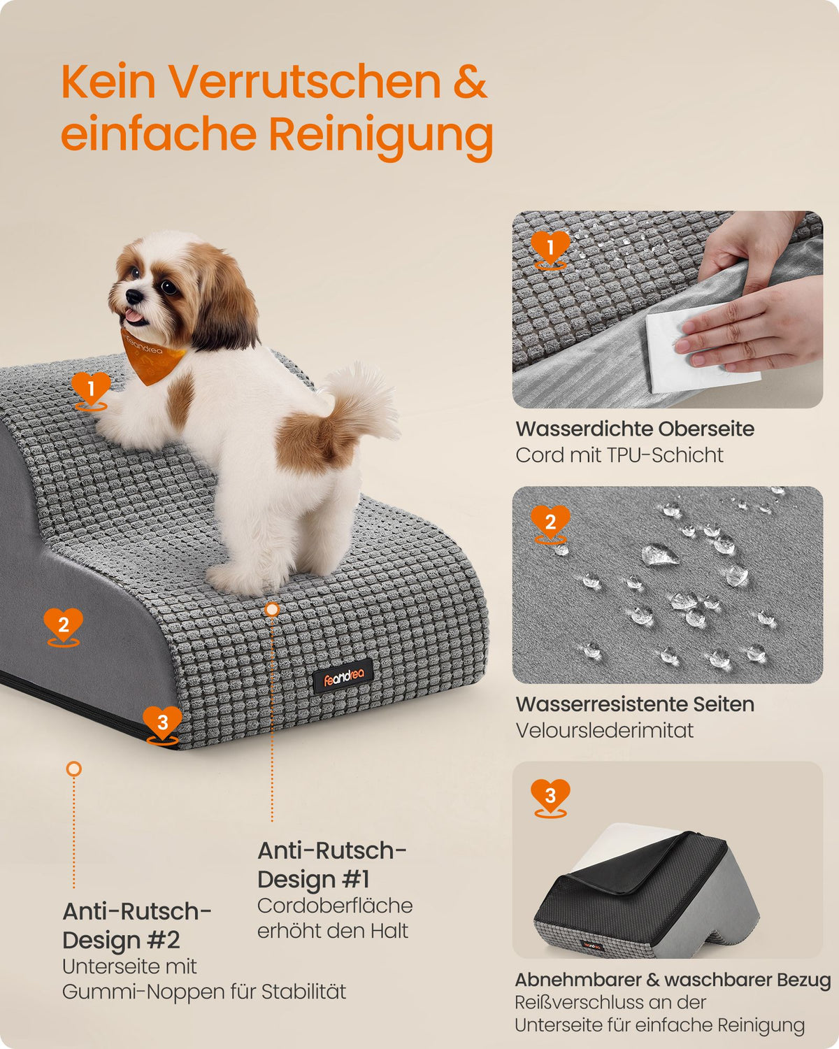 Hondentrap – 2 Treden – Schuim – Waterdicht en Antislip – Duifgrijs