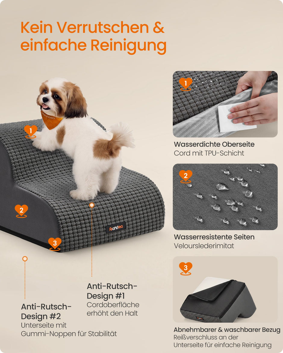 Hondentrap – 2 Treden – Schuim – Waterdicht en Antislip – Leigrijs