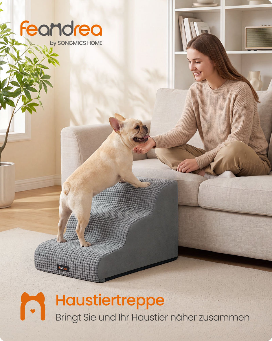 Hondentrap – 3 Treden – Schuim – Waterdicht en Antislip – Duifgrijs