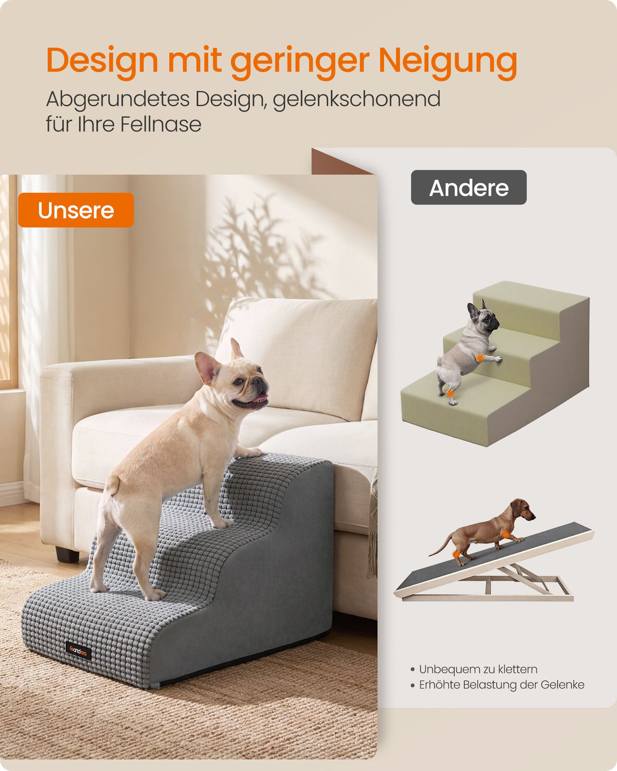 Hondentrap – 3 Treden – Schuim – Waterdicht en Antislip – Duifgrijs