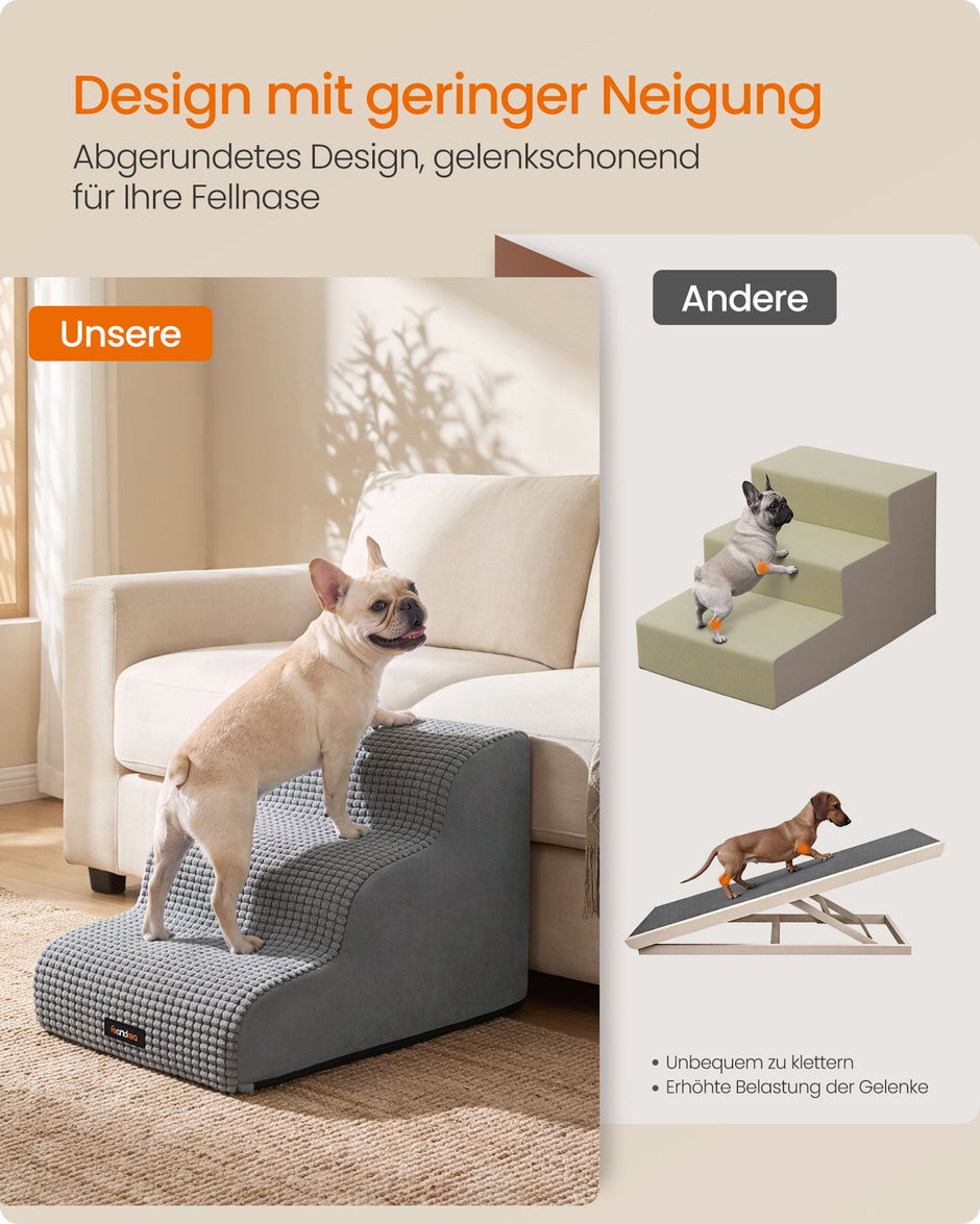 Hondentrap – 3 Treden – Schuim – Waterdicht en Antislip – Duifgrijs