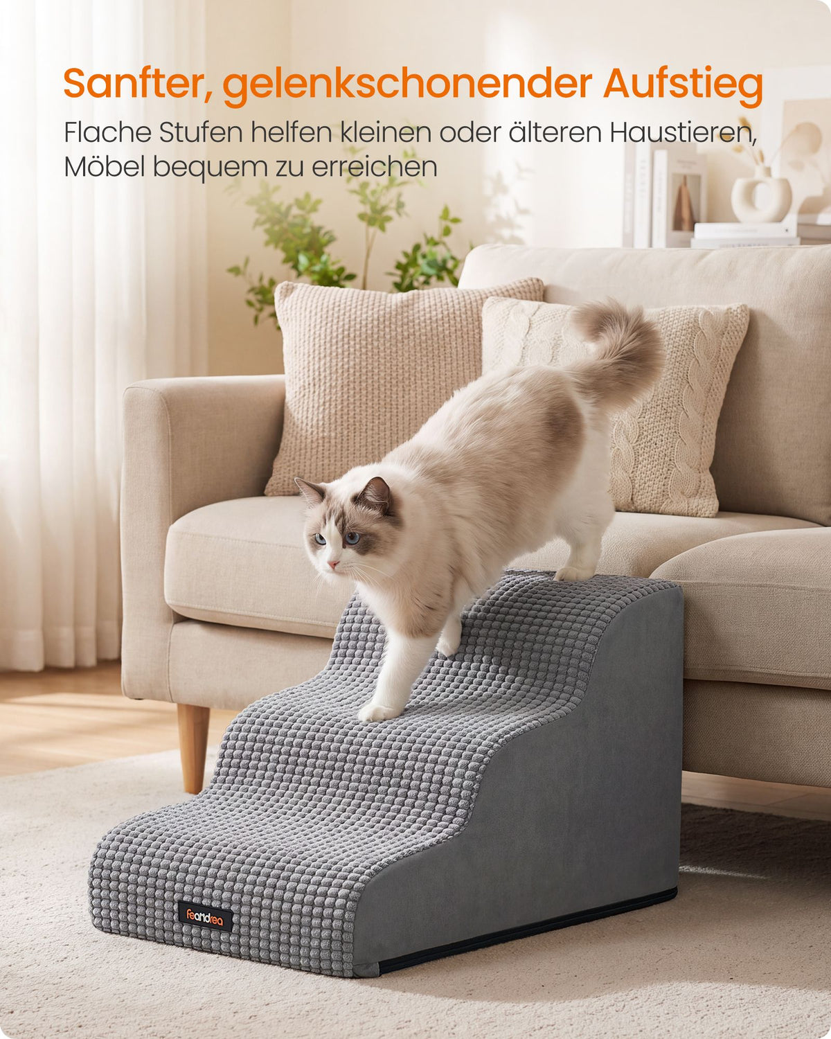 Hondentrap – 3 Treden – Schuim – Waterdicht en Antislip – Duifgrijs