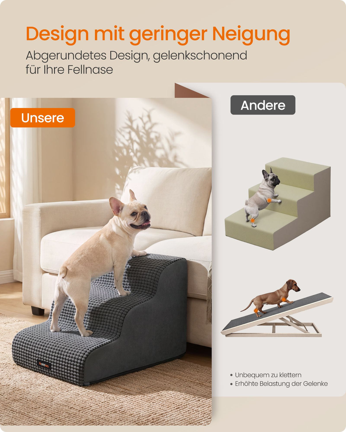 Hondentrap – 3 Treden – Schuim – Waterdicht en Antislip – Leigrijs