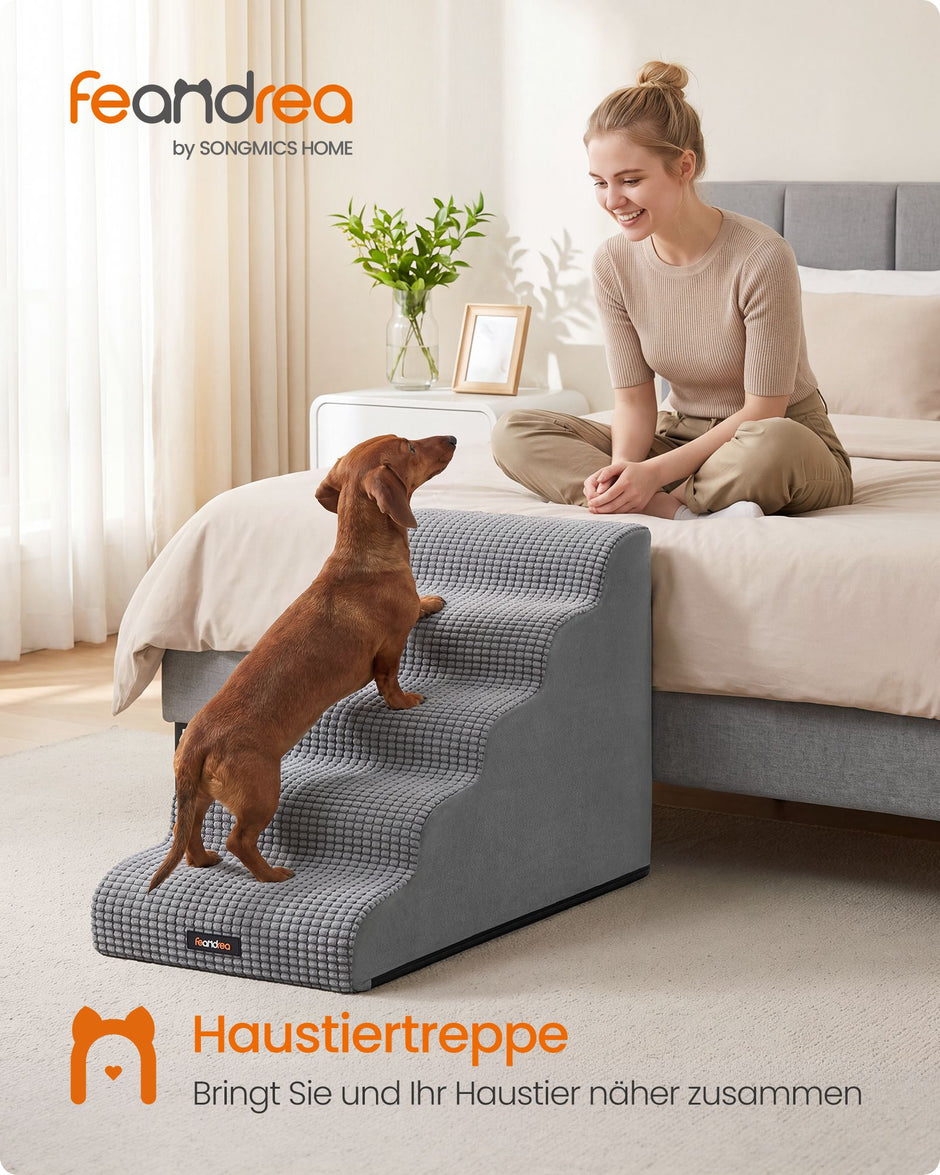 Hondentrap – 5 Treden – Schuim – Waterdicht en Antislip – Duifgrijs