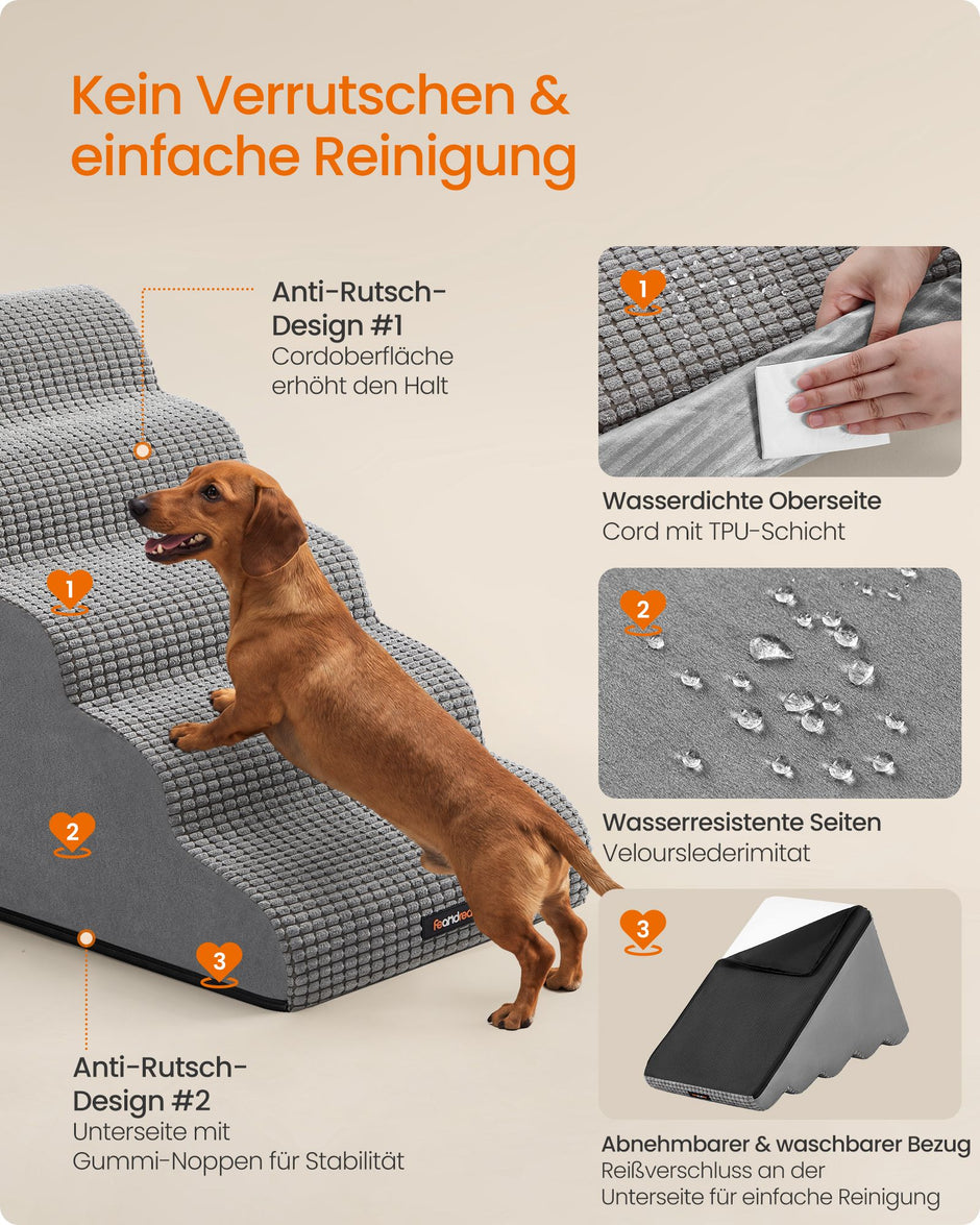 Hondentrap – 5 Treden – Schuim – Waterdicht en Antislip – Duifgrijs