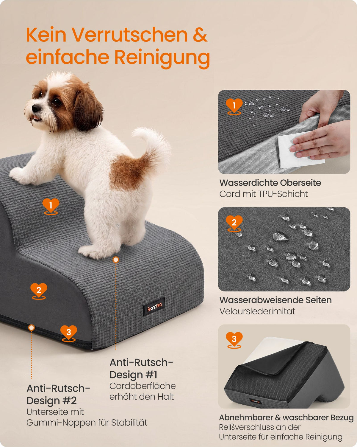 Hondentrap – 2 Treden – Schuim – Waterdicht en Antislip – Afwasbare Hoes – Leigrijs