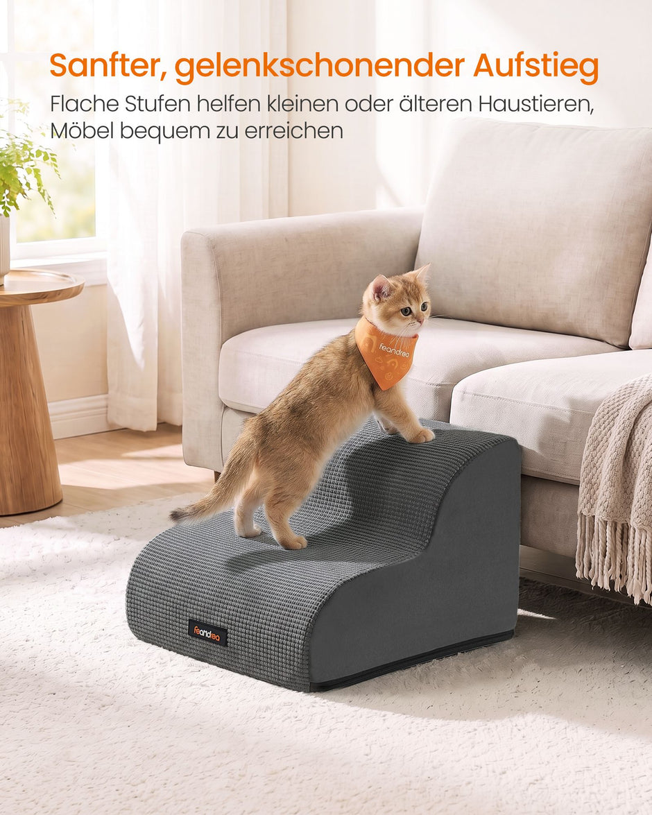 Hondentrap – 2 Treden – Schuim – Waterdicht en Antislip – Afwasbare Hoes – Leigrijs