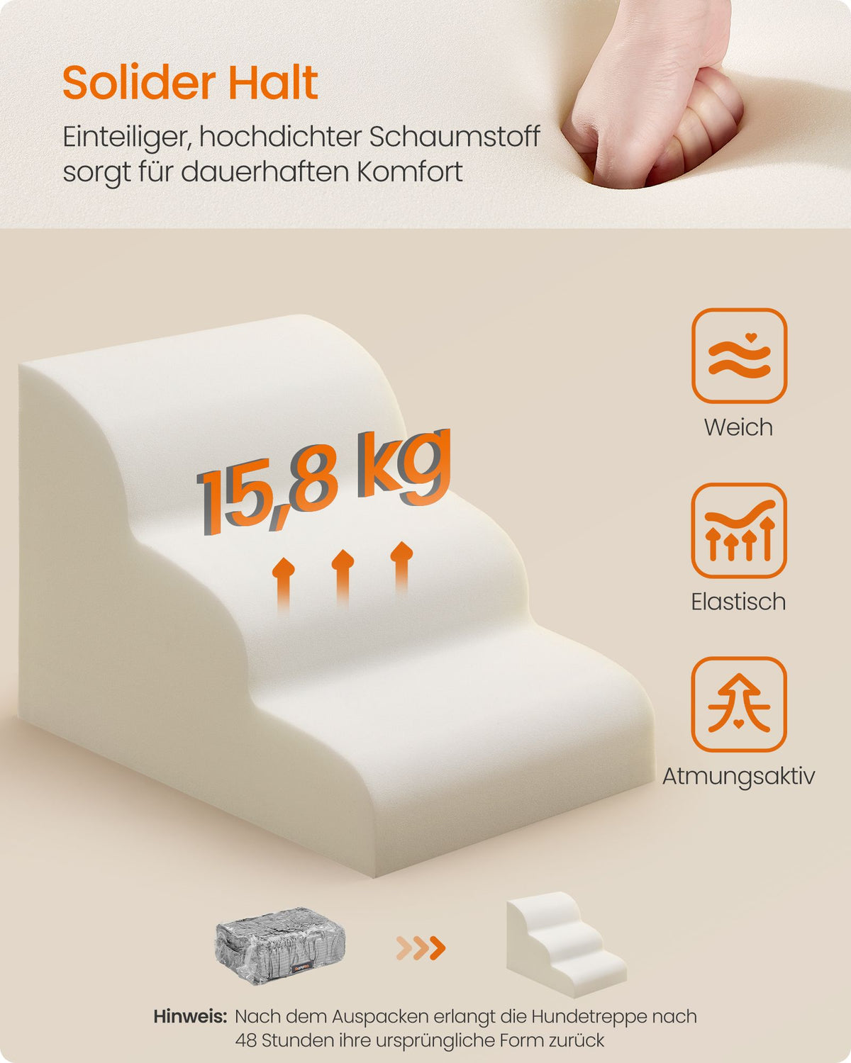 Hondentrap – 3 Treden – Schuim – Waterdicht en Antislip – Afwasbare Hoes – Duifgrijs