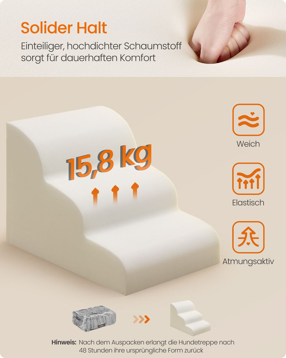 Hondentrap – 3 Treden – Schuim – Waterdicht en Antislip – Afwasbare Hoes – Leigrijs